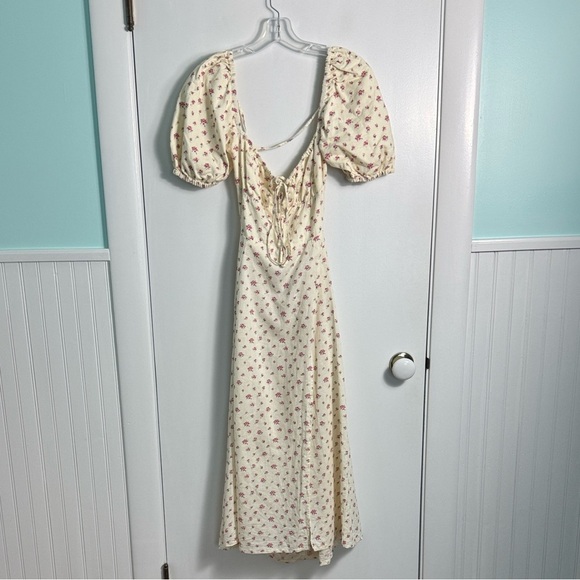 Miss Circle Ditsy Floral Linen Cotton Midi Open Back Dress Medium Cottagecore - Picture 2 of 12